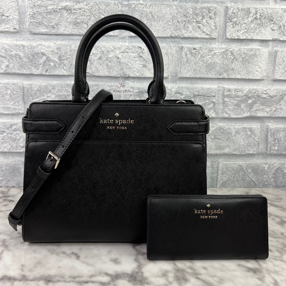 Kate Spade Staci Medium Satchel & Large Slim Bifold Wallet Set In Black